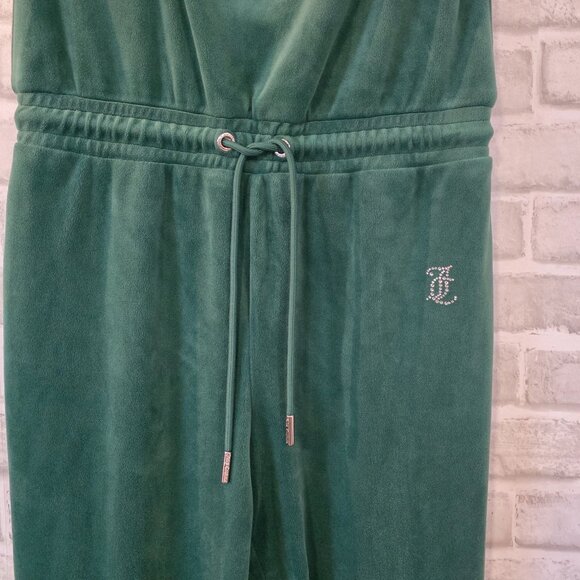 JUICY COUTURE Sleeveless Velour Jumpsuit Jade Green Small Casual Loungewear - Picture 9 of 10